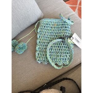 Chappelli by Straworld White Woven Cross Body Multicolor Teals On Shoulder Strap